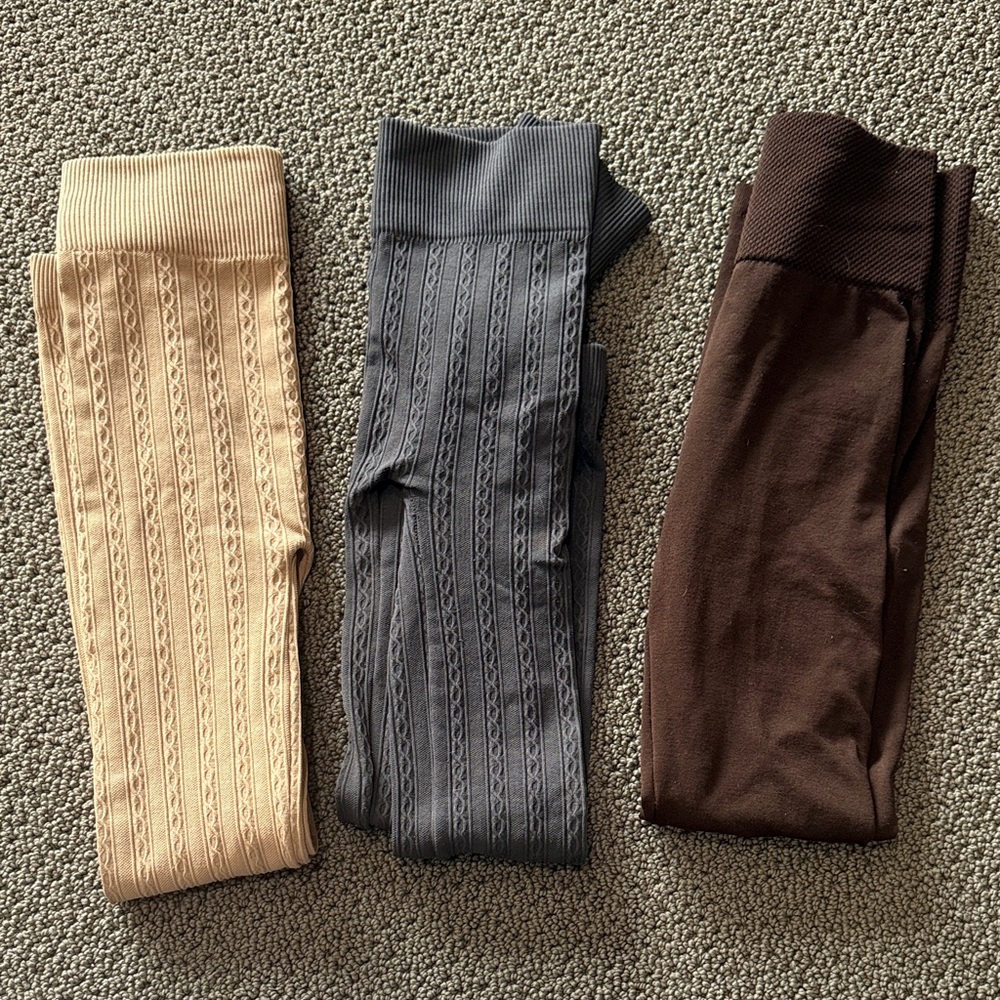 Women’s Ribbed Knit Leggings - Beige, Gray, and Brown
